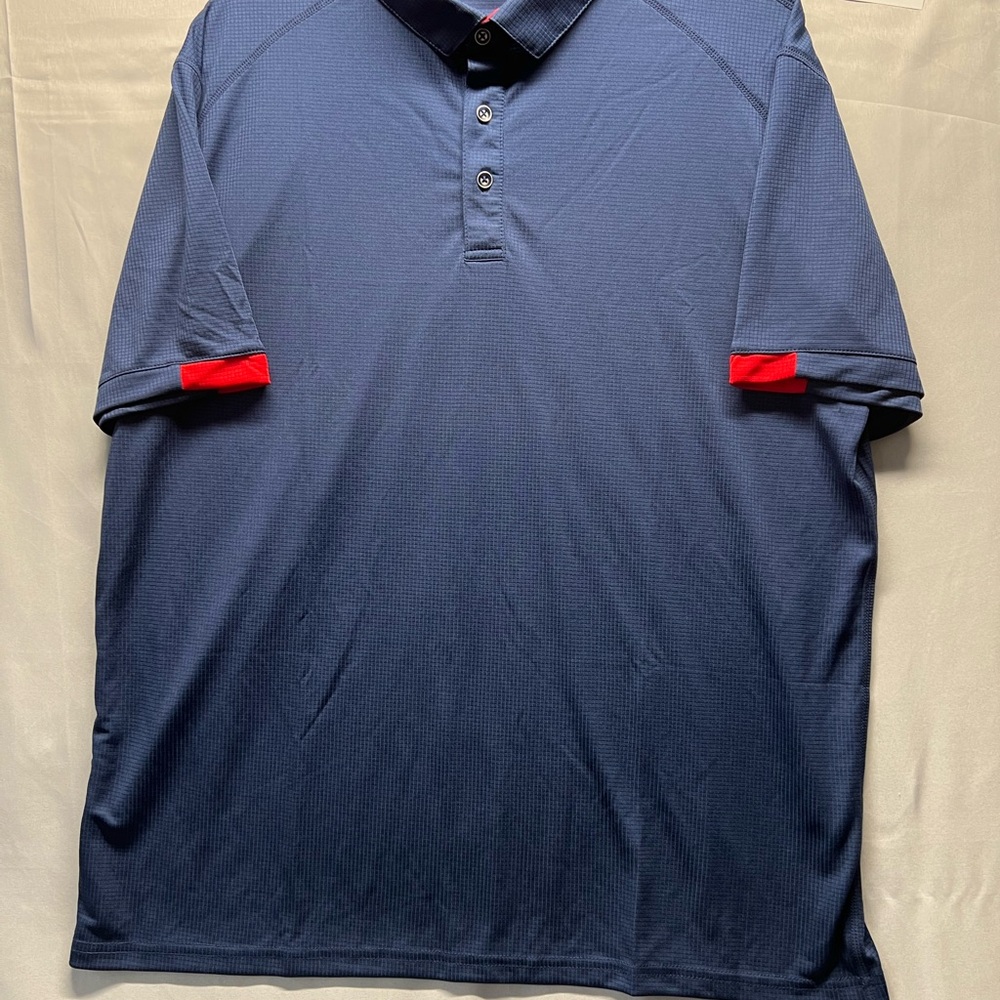 Men's Navy Blue Polo Shirt with Red Accents